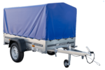 Anhänger Garden Trailer 200 KIPP 200×106 cm 750 kg [mit Hochspriegel, blauer Hochplane und Stützrad]-Neu